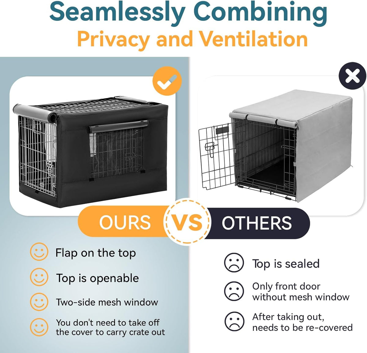 Petsfit premium dog crate cover showing hexagonal mesh ventilation window