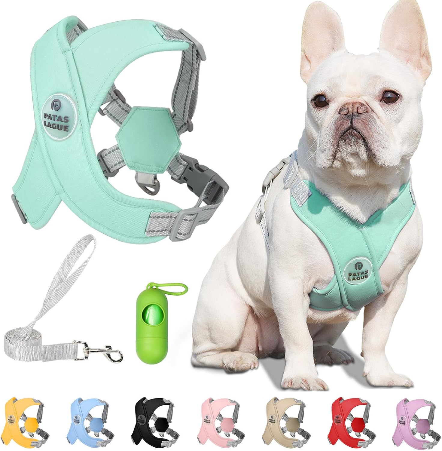 Patas Lague Dog Harness with Leash Set Adjustable Soft Padded Step-in Dog Vest No Choke No Pull Reflective for Small Medium Pets with Poop Bags and Dispenser, Solid and No-chew, Pink M - Image 15