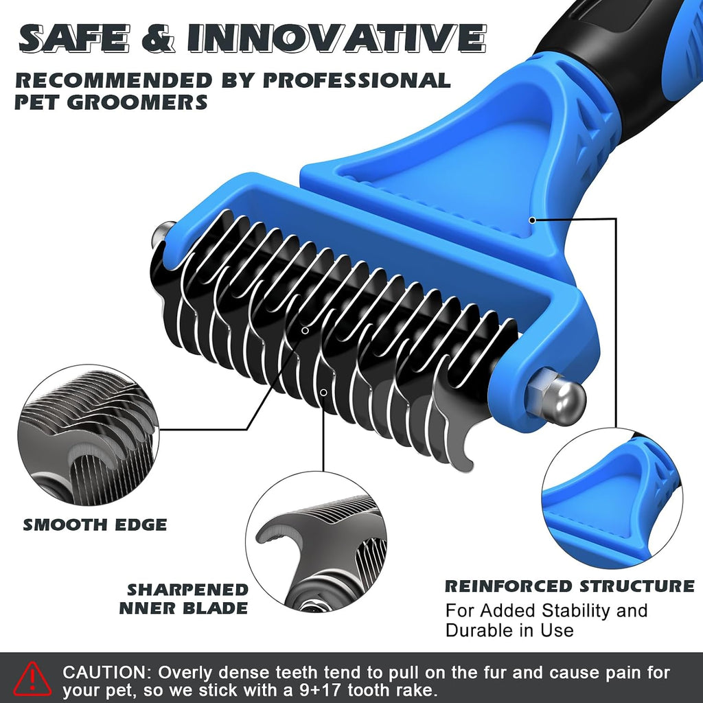 UGNEL 2-in-1 metal pet comb displaying wide and dense spacing for styling long dog fur