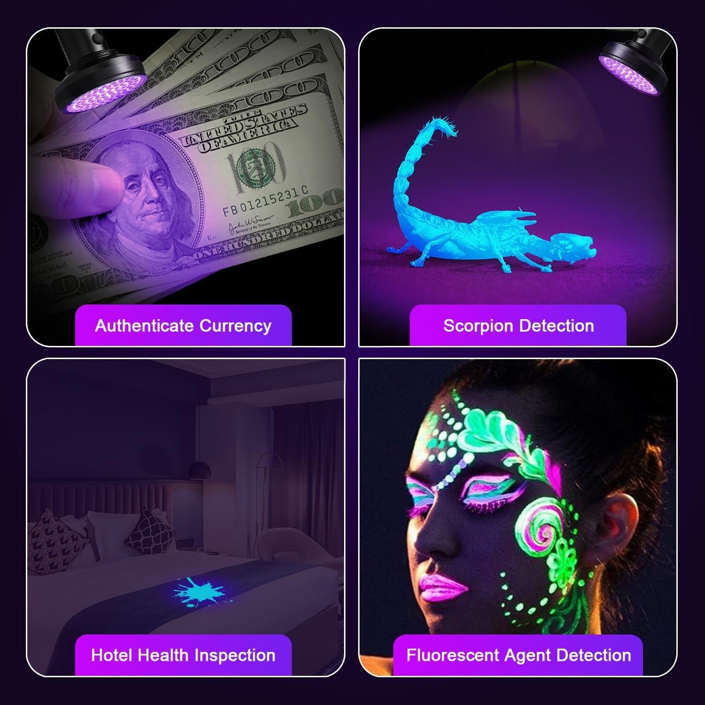 Escolite handheld black light revealing hidden scorpion activity on outdoor ground.