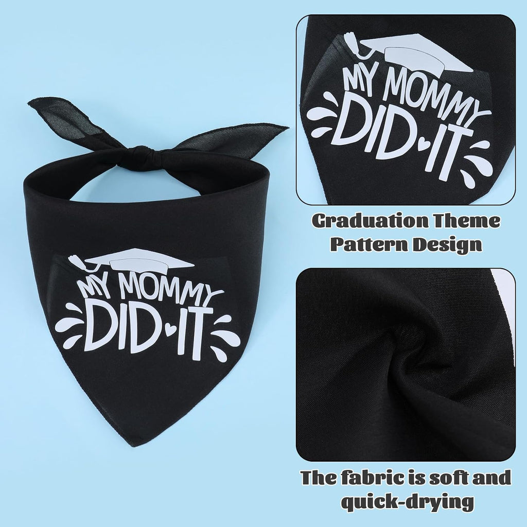 Black pet graduation bandana scarf printed text detail view