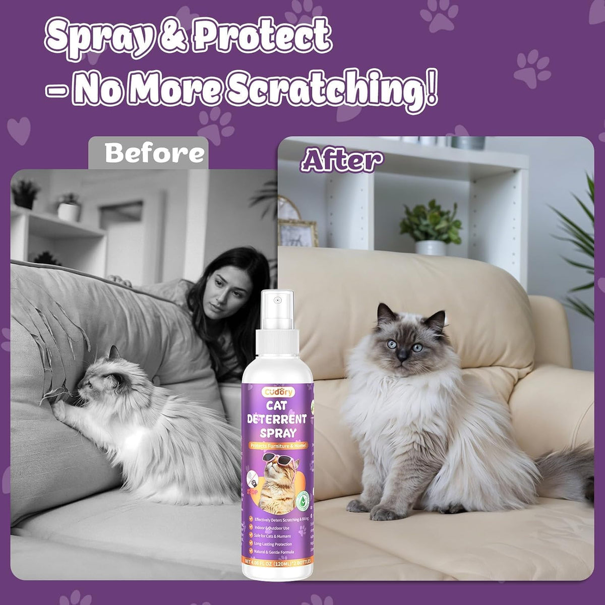 Natural cat repellent liquid being sprayed near indoor household potted plants