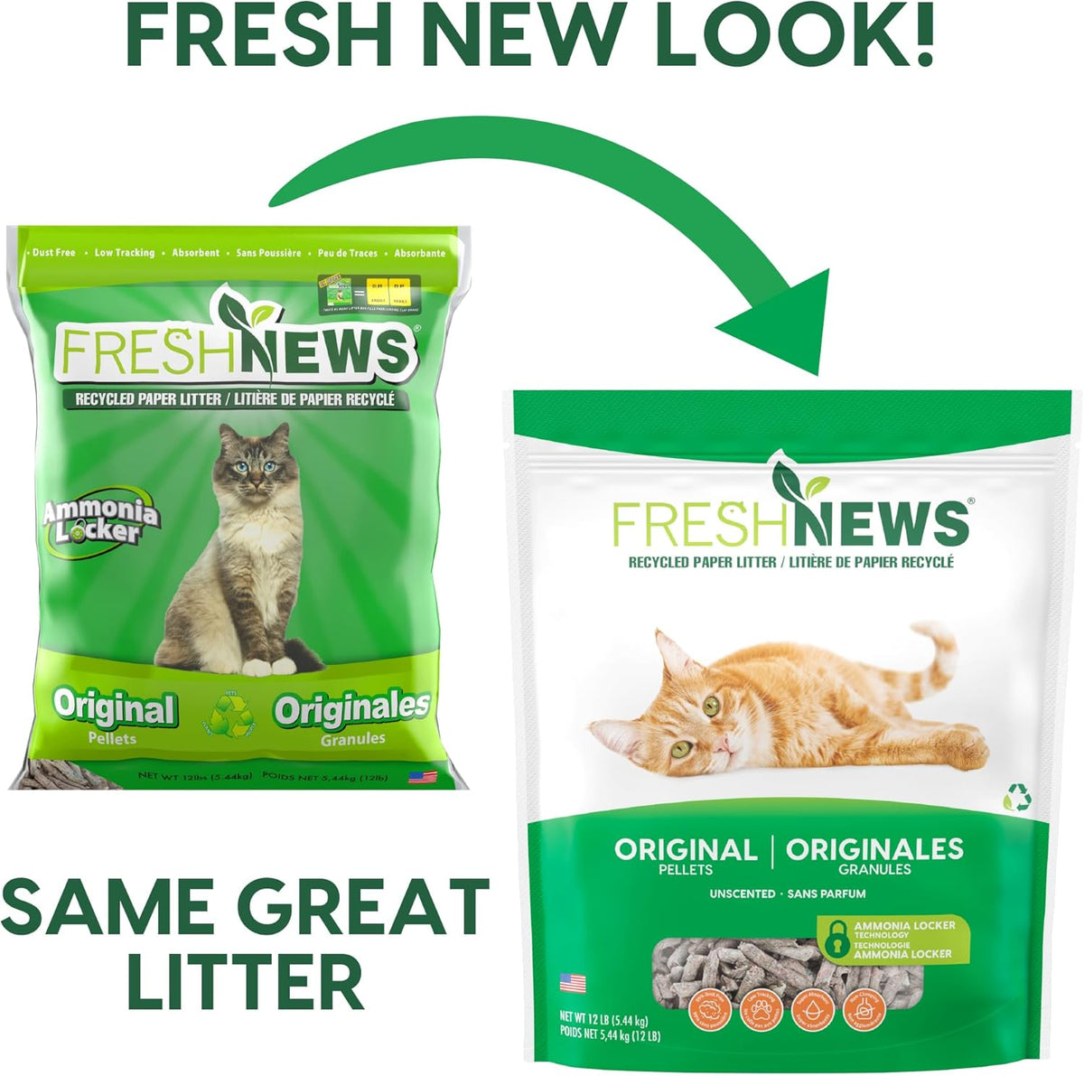 Fresh News cat litter bag showing 25 pound size and packaging details