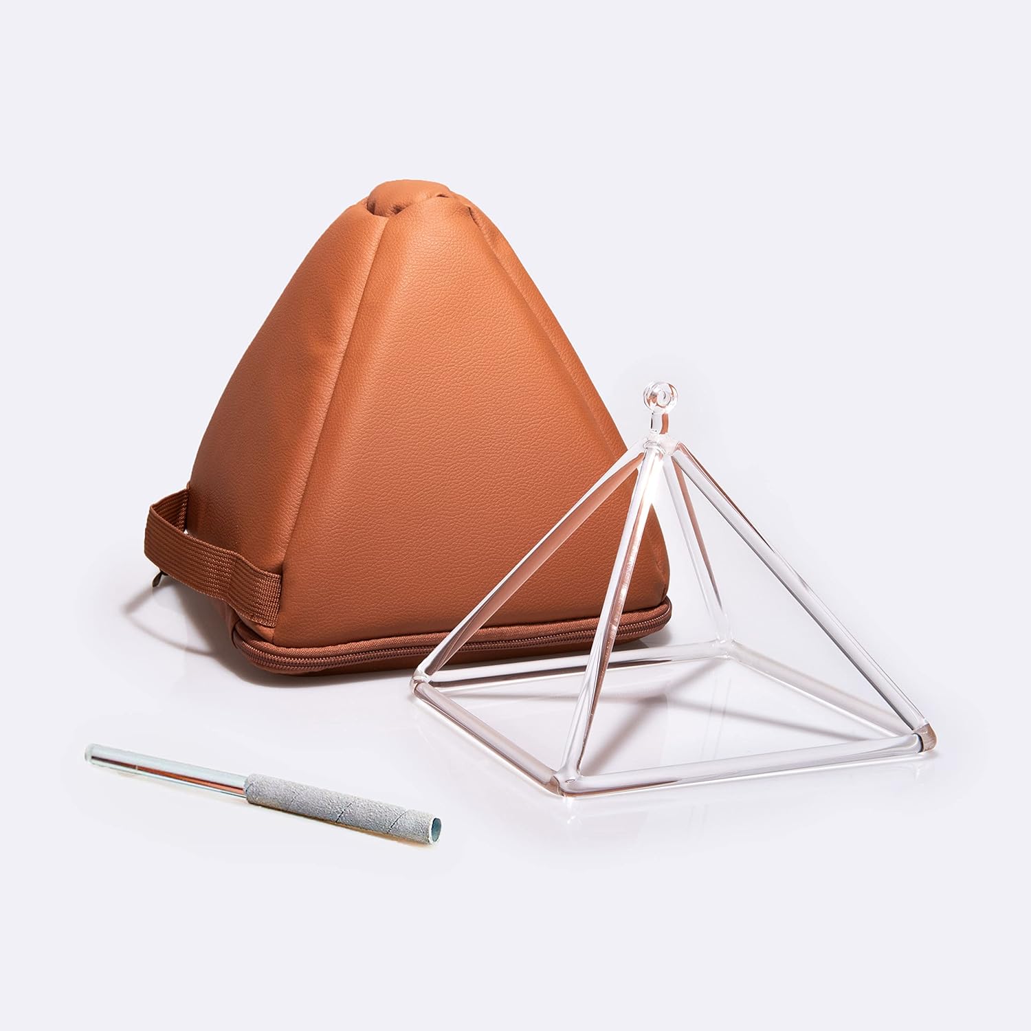 TOPFUND crystal singing pyramid front view with suede striker for sound therapy