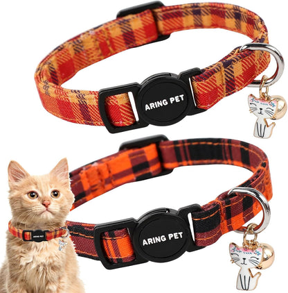 Two pack of breakaway pet collars laid flat showing the length adjustments from 18 to 27 centimeters.