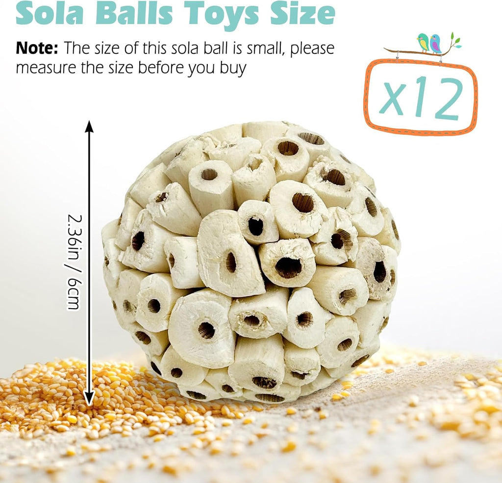 Twelve pack of PINVNBY sola balls for parakeets and cockatiels
