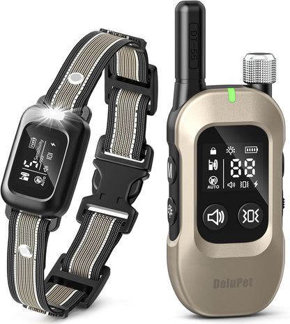 Delupet two in one dog bark and shock collar titanium front view premium pet training device