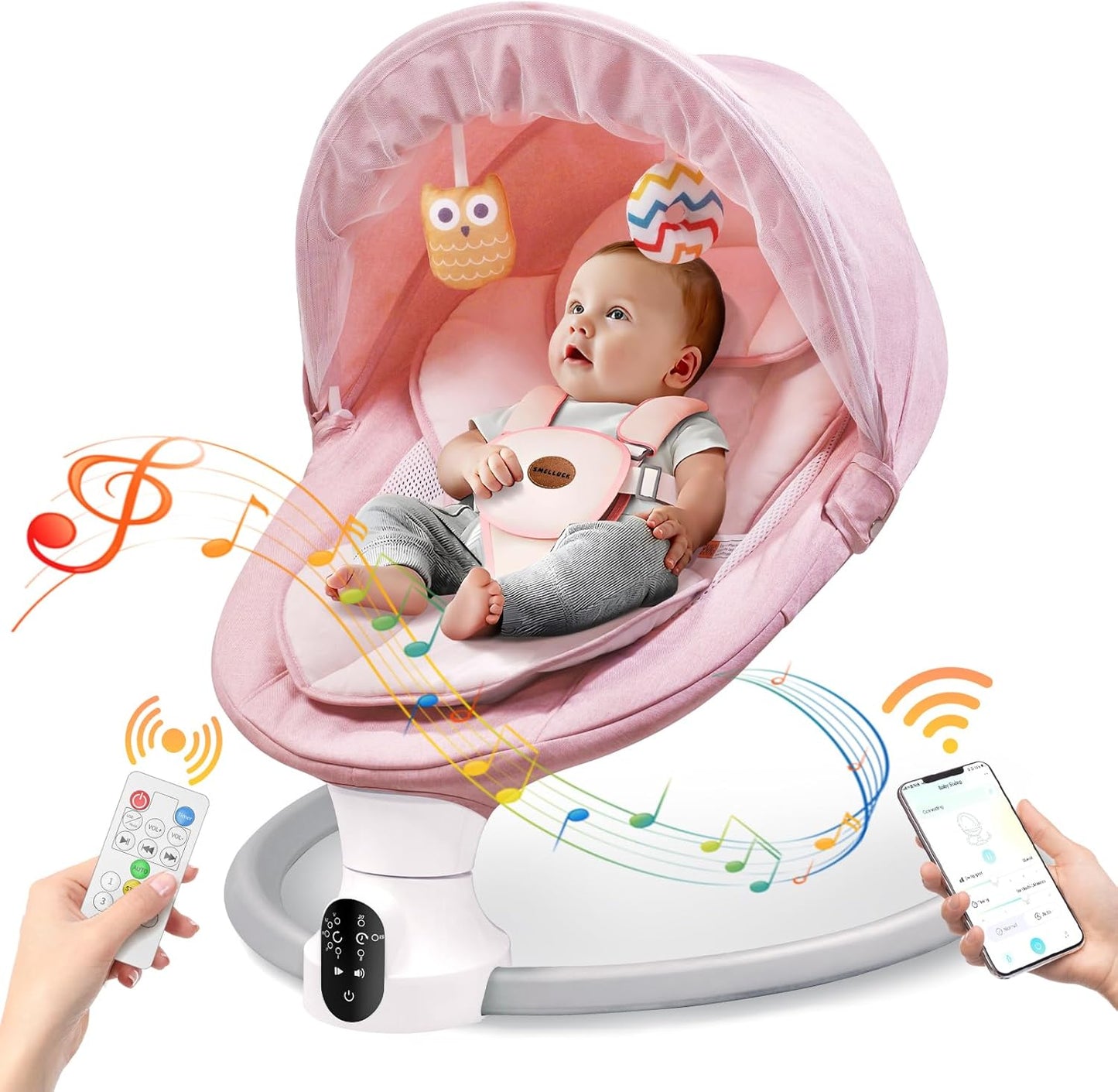 Smelluck electric baby swing in pink front view