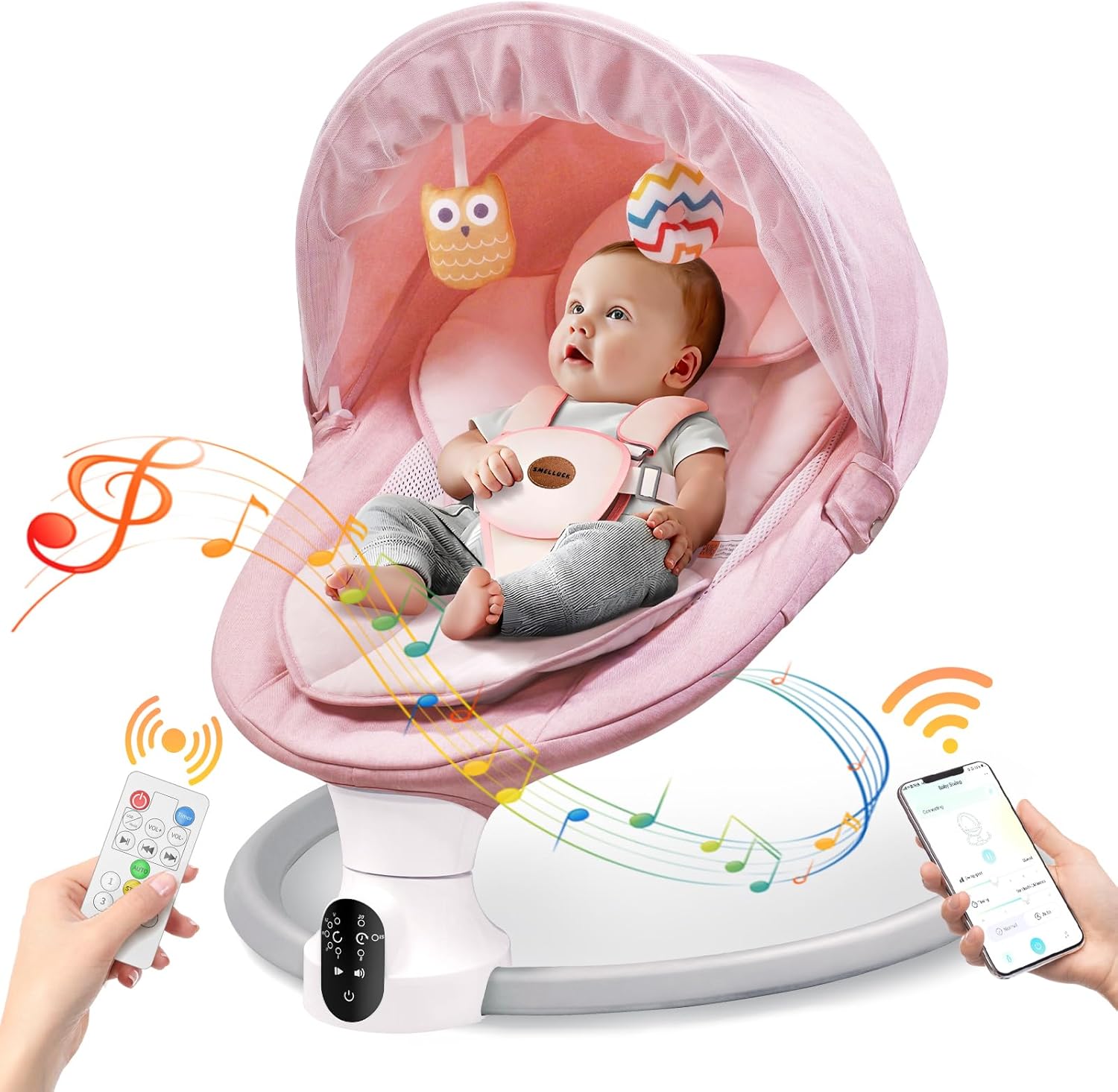 Smelluck electric baby swing in pink front view