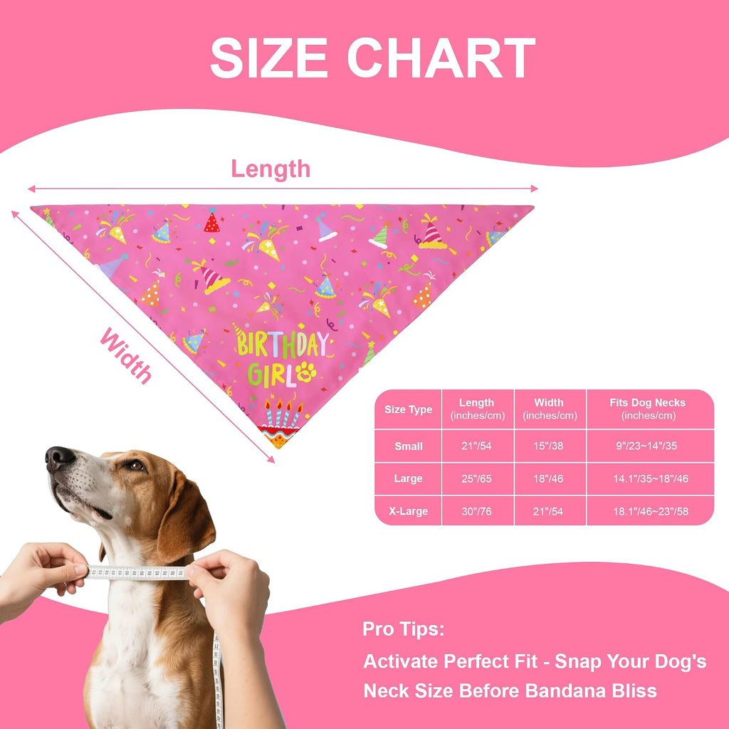Dog Birthday Girl Bandana for Small Dogs - Reversible Pink Confetti Tie-On Scarf, Happy Birthday Party Outfit Puppy Gift, 9-14" Neck - Image 4