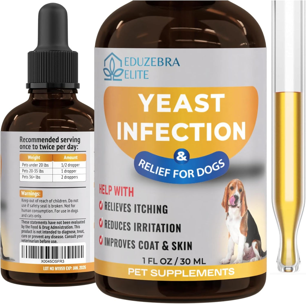 Eduzebra yeast infection treatment for dogs liquid bottle front view for pet itch relief