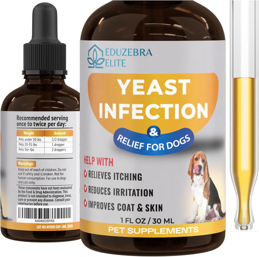 Eduzebra yeast infection treatment for dogs liquid bottle front view for pet itch relief