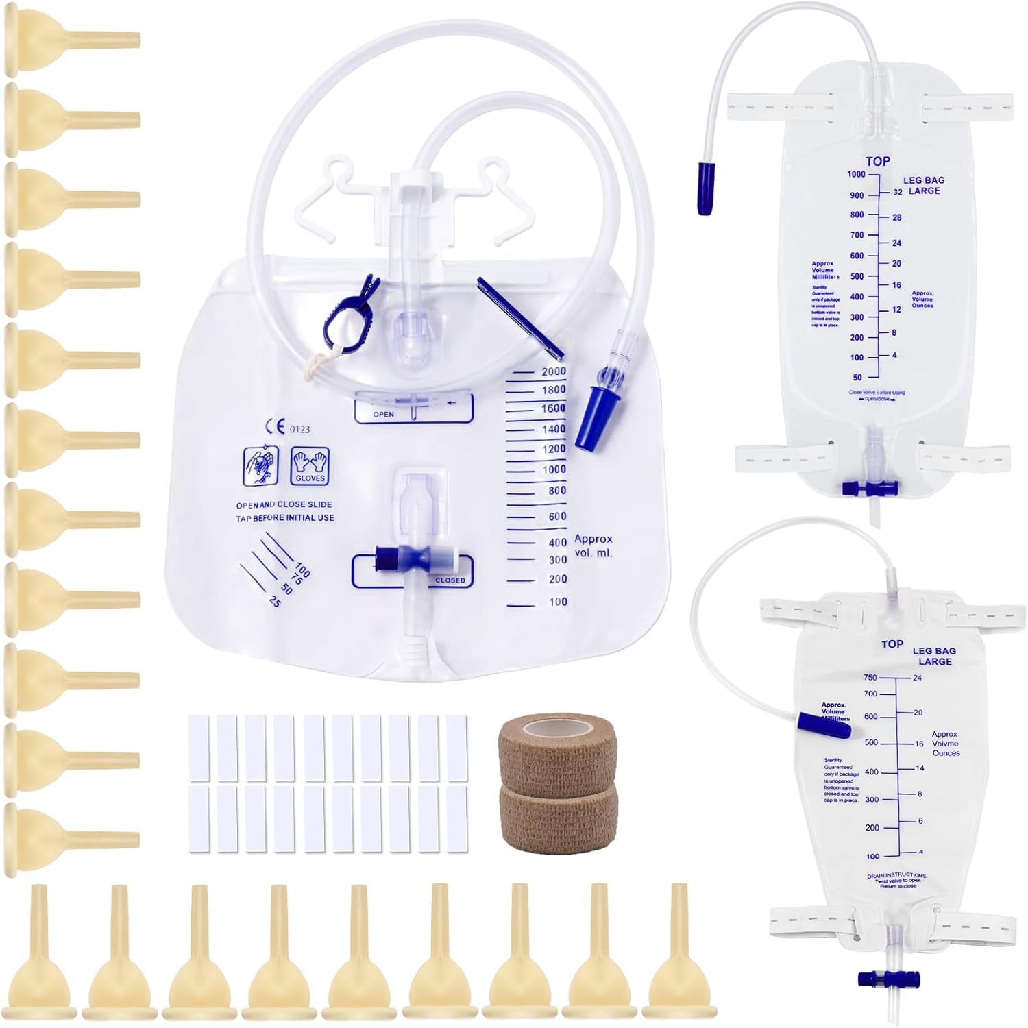 Cozii external male catheter kit with drainage bags and accessories