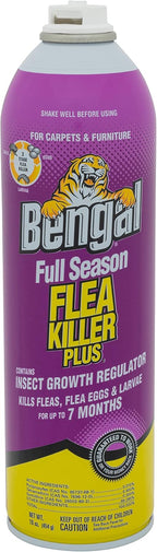Close up of Bengal flea and tick spray packaging labels