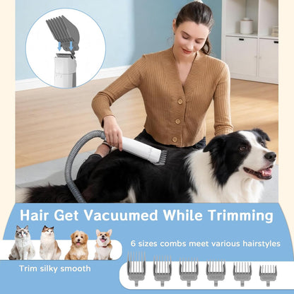 8VR Pet Vacuum Groomer showing the three adjustable low noise suction control levels.