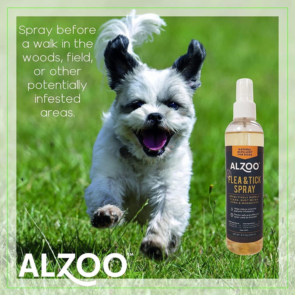 Alzoo flea and tick spray packaging details