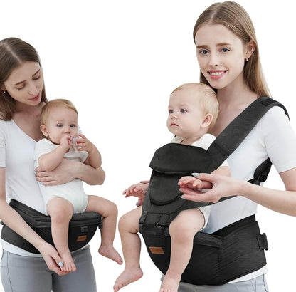 Acumas 6-in-1 baby carrier with hip seat front view black