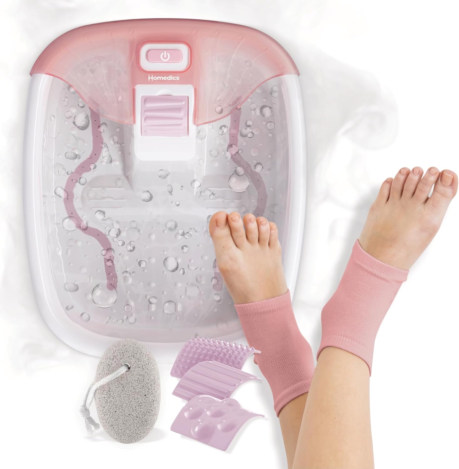 Homedics Bubble BlissÂ® Deluxe Footbath Gift Set â€“ Heated Foot Spa with Invigorating Bubbles, 3 Massage Attachments, Pumice Stone, Moisturizing Heel Socks & Splash Guard for Ultimate Relaxation - Image 1