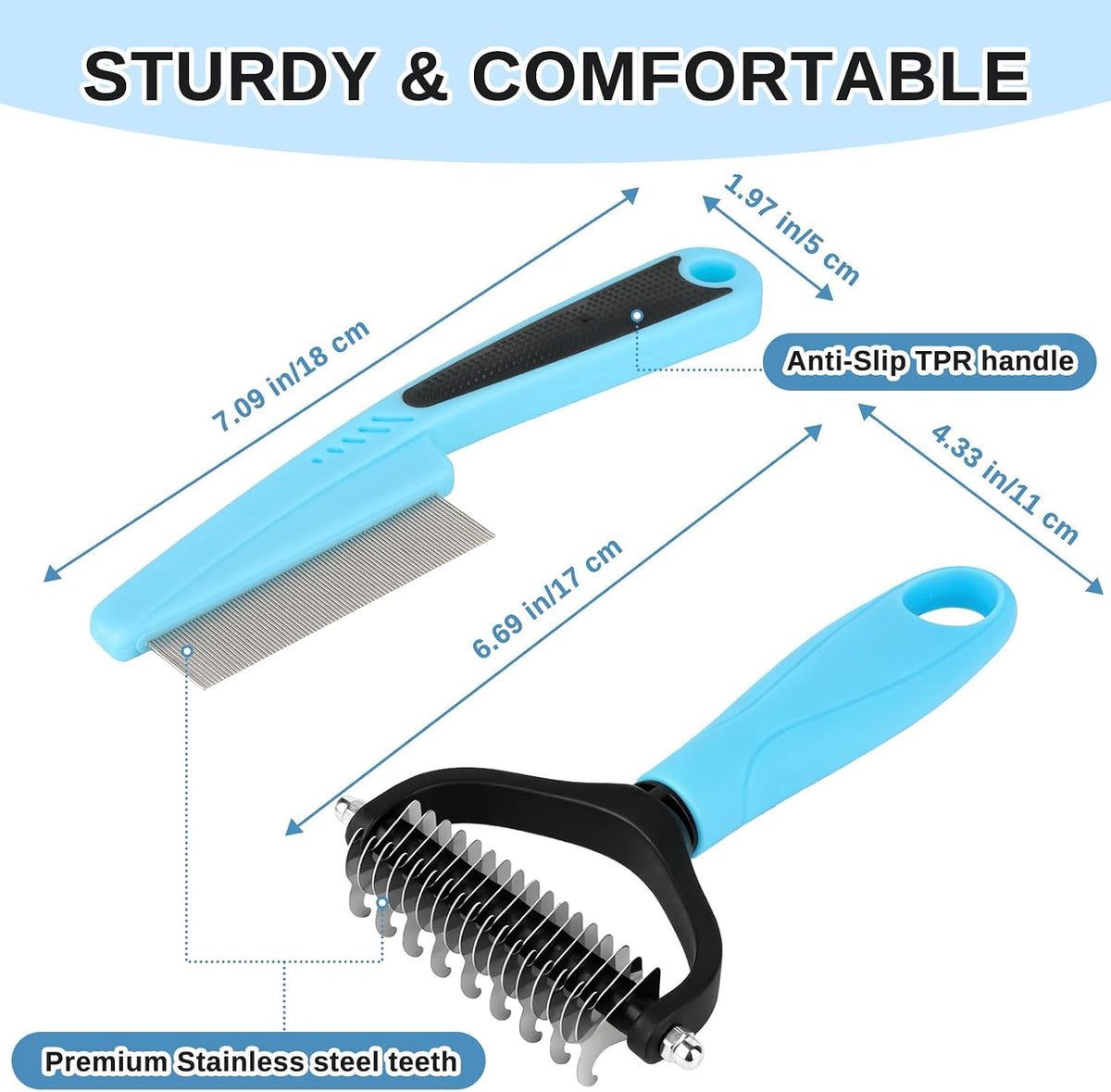 Lshun 2-piece deshedding rake and metal flea comb