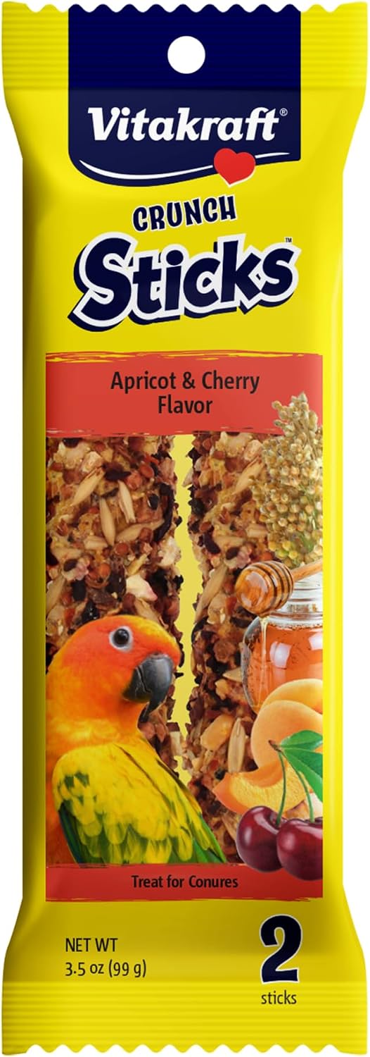 Vitakraft Crunch Sticks Conure Treat 2 Sticks - Apple and Orange Flavor - Triple Baked for Crunch - with Added Vitamins and Minerals Natural with Wood Chew Center - Includes Cage Clip Holder - Image 10