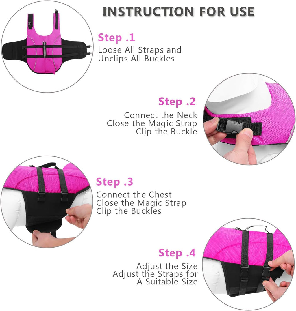 Premium imported puppy life preserver highlighting the metal D ring leash attachment hook near the handle.
