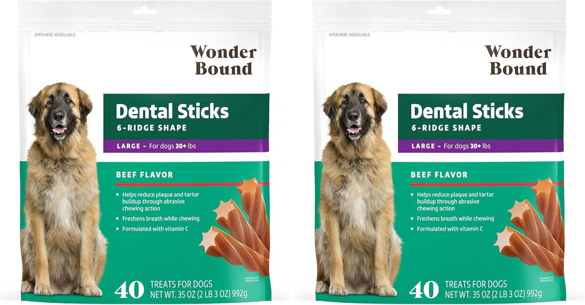 Amazon Brand - Wonder Bound Chicken Flavor Dental Sticks for Large Dogs (Over 30 lbs), 6-Ridge Shape for Plaque & Tartar Control, Freshens Breath, Made With Real Chicken, 40 Count (Pack of 1) - Image 11