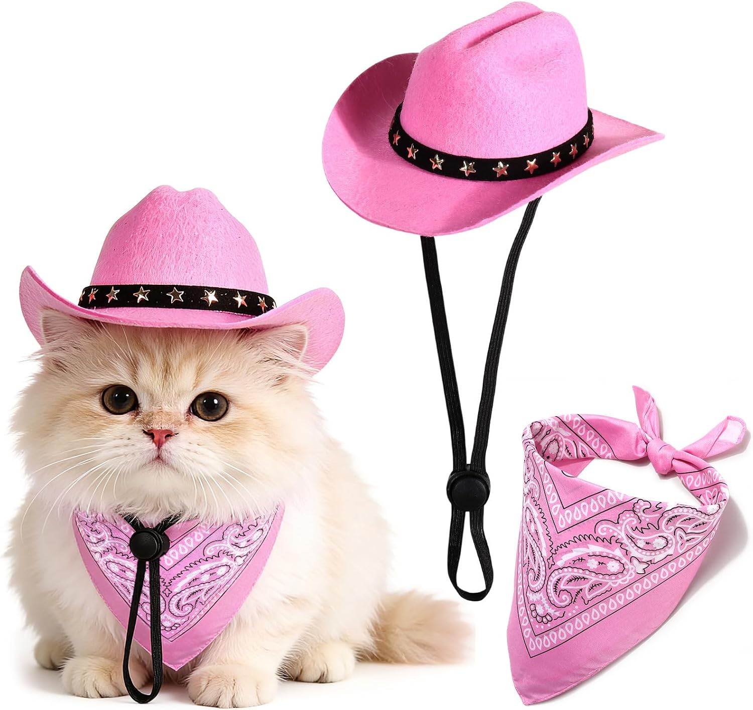 Pet Cowboy Costume, Dog Cowboy Hat with Bandana Scarf, Adjustable Cat Cowboy Hat for Party Cosplay Christmas, Halloween Cowboy Costumes for Small Pet Dogs Cats (Brown, Small) - Image 14