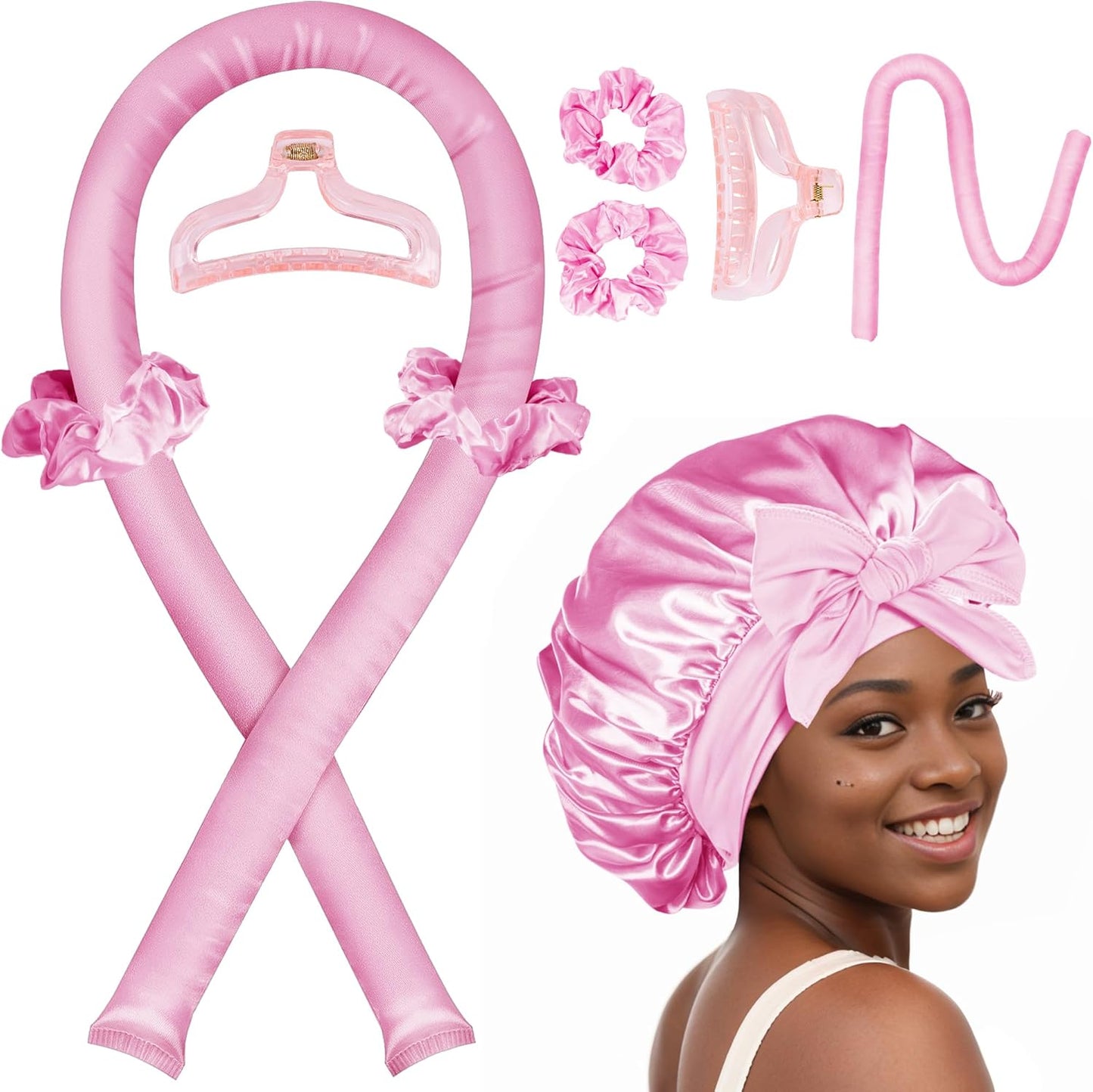 Seritant Heatless Hair Curler pink satin overnight curling rod front view
