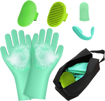 7 PCS Pet Grooming Kit for Dogs and Cats | Dog Washing Gloves | Dog Bath Brush | Cleanroom Gloves | Dog Shampoo Brush | Finger Toothbrushes | Storage Bag | All-in-One Pet Care (Pink) - Image 13