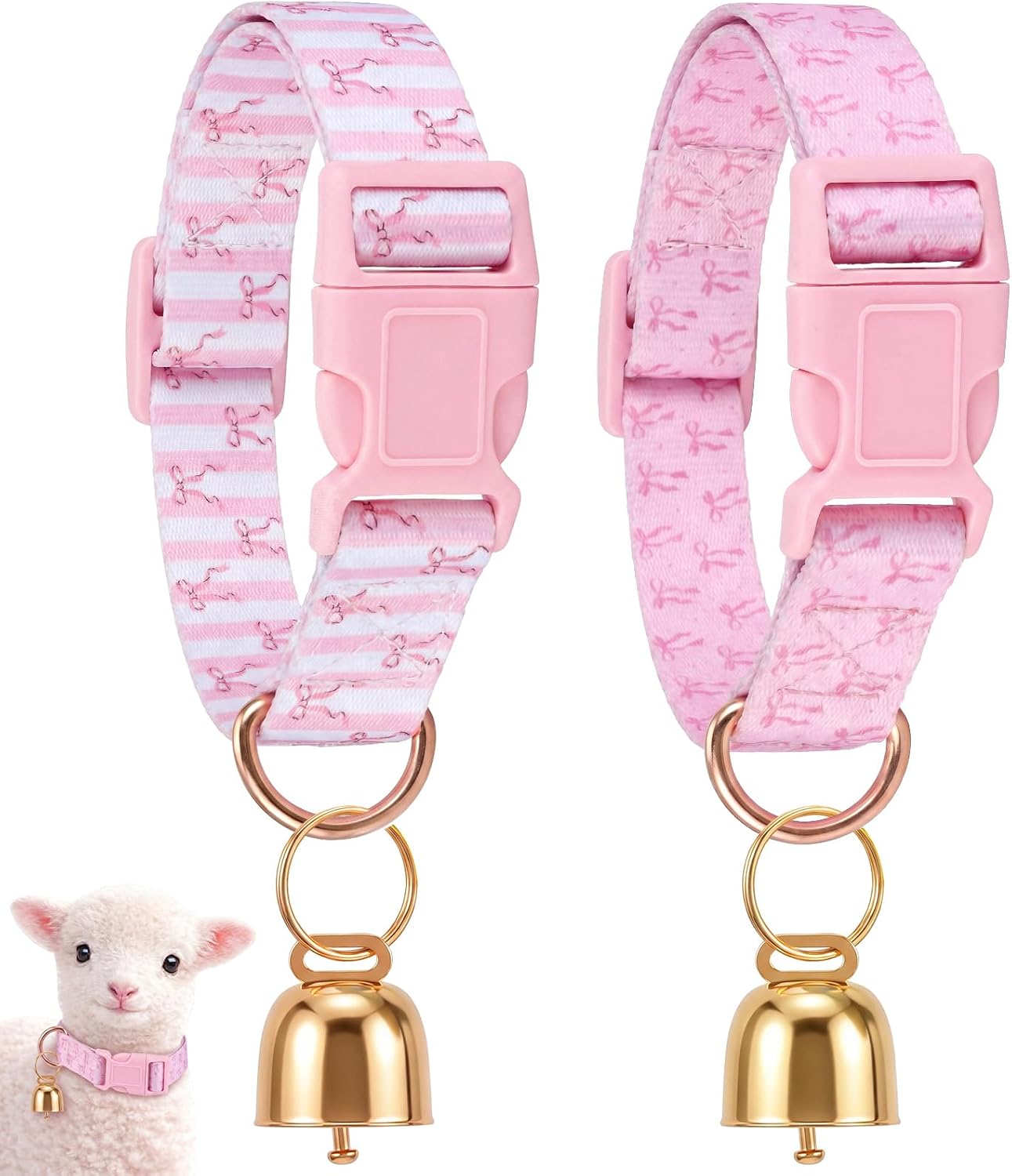 2 Pack Goat Collars with Bells, Sheep Grazing Copper Bells and Adjustable Nylon Collar Set Loud Bronze Bell Small Farm Animal Sheep Cow Accessories(Blue, White,Plaid Pattern) - Image 9