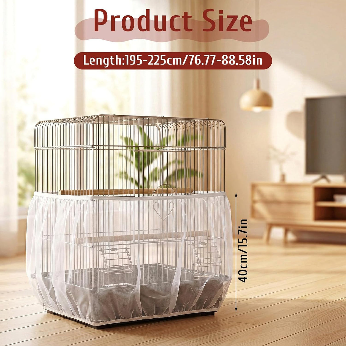 ASOCEA white mesh bird cage skirt installed on enclosure