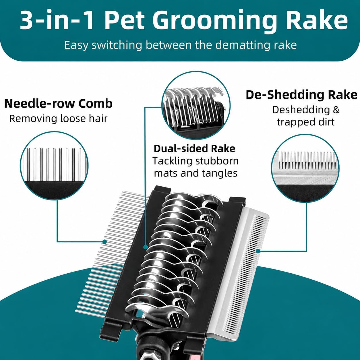 Close up of stainless steel teeth on Pinkielink grooming brush