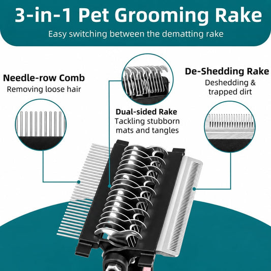Close up of stainless steel teeth on Pinkielink grooming brush