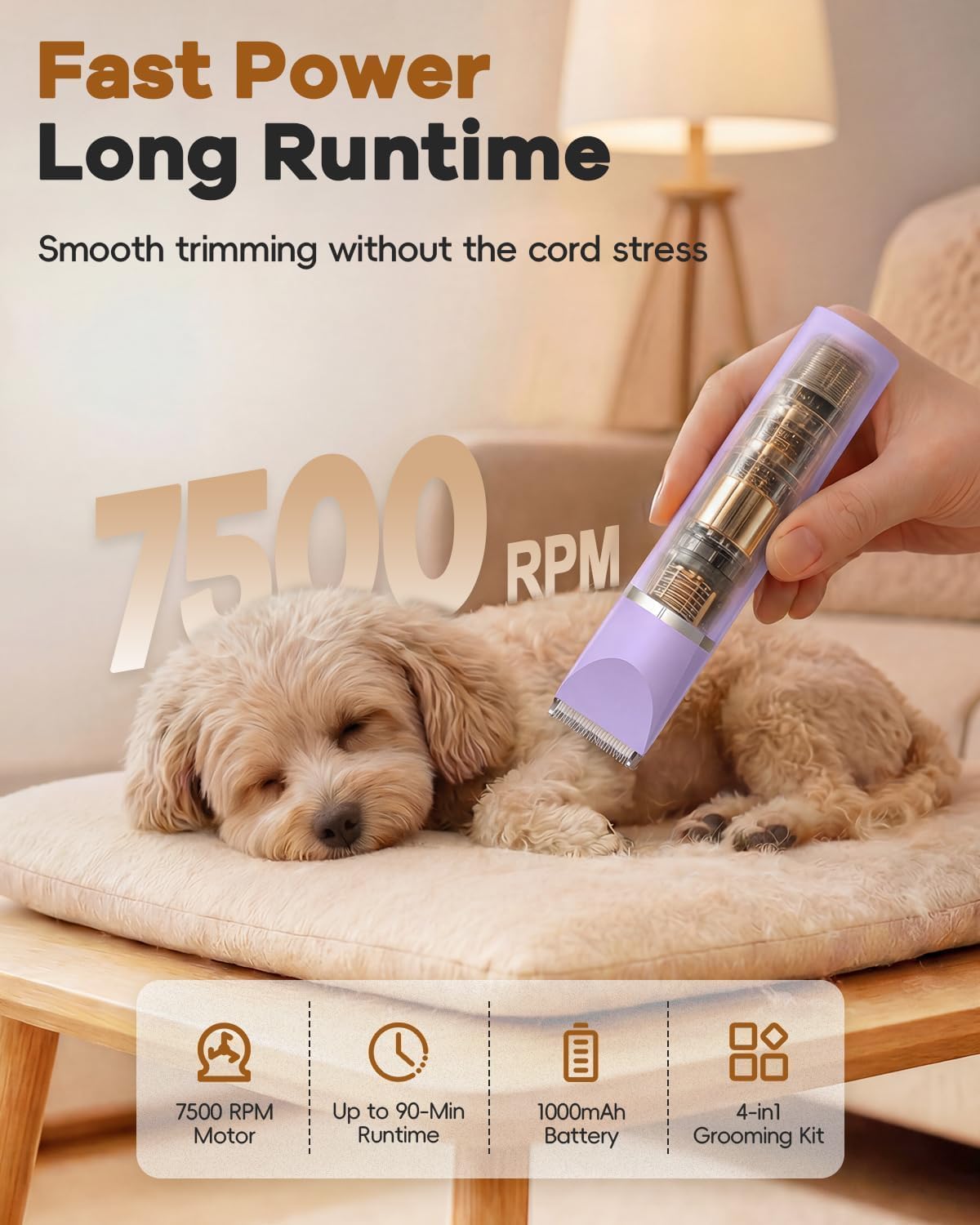 Veeconn quiet pet nail grinder attachment smoothing a small dog's claws safely.