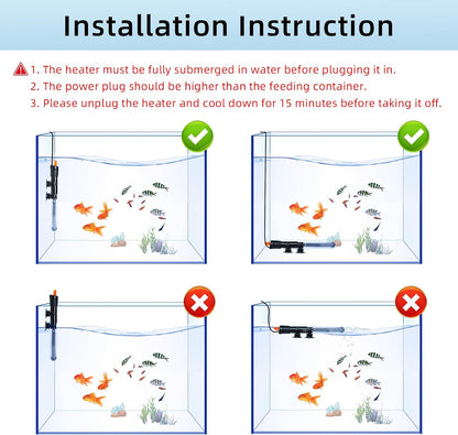 Aquarium heater installation in fish tank