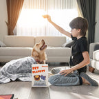 Stuffed paw print pet blankets placed inside a small metal dog crate for cozy cushioning.