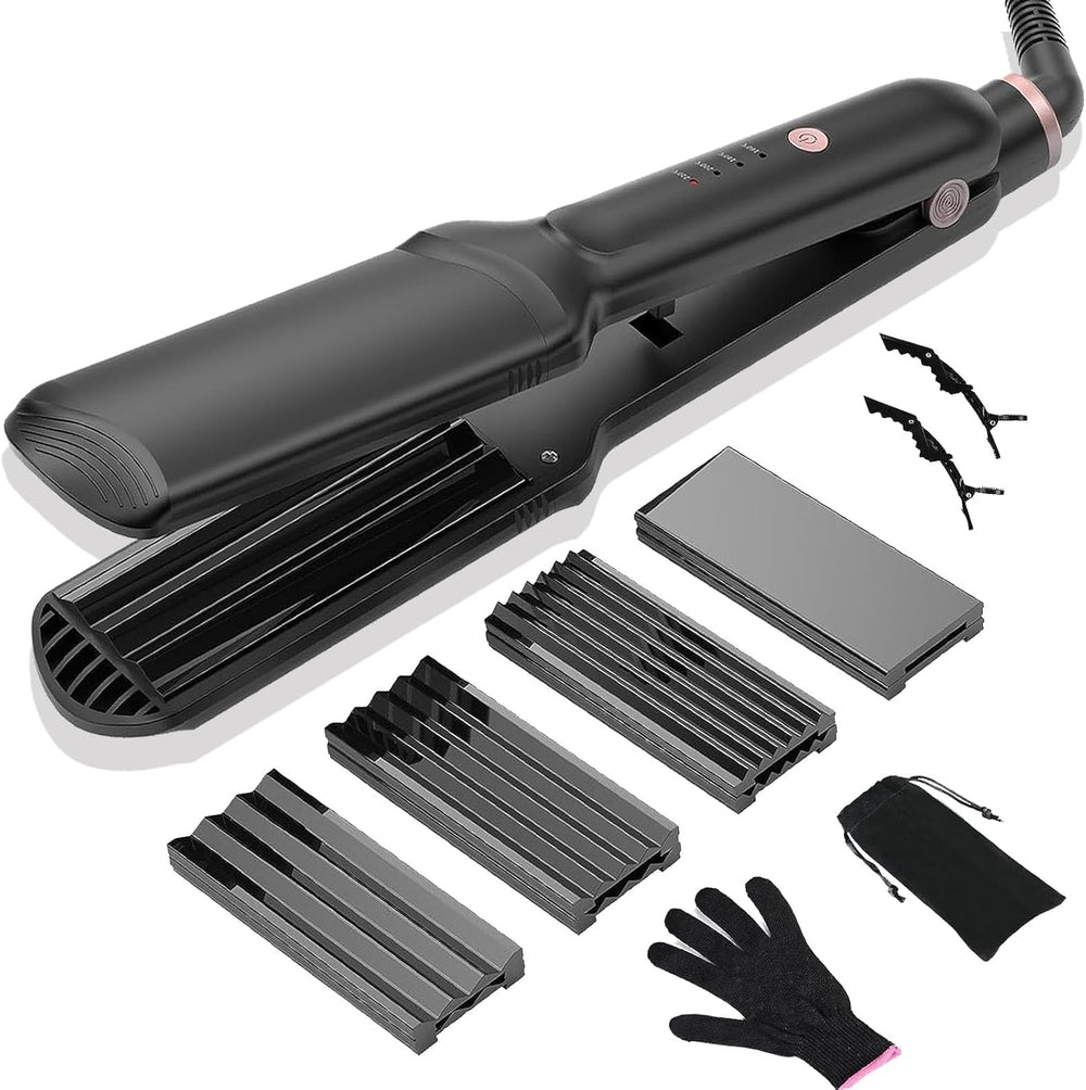 Home Centre 4-in-1 hair crimper set front view showing interchangeable tourmaline ceramic plates for professional styling