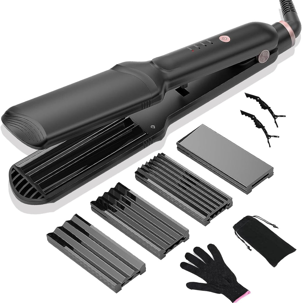Home Centre 4-in-1 hair crimper set front view showing interchangeable tourmaline ceramic plates for professional styling