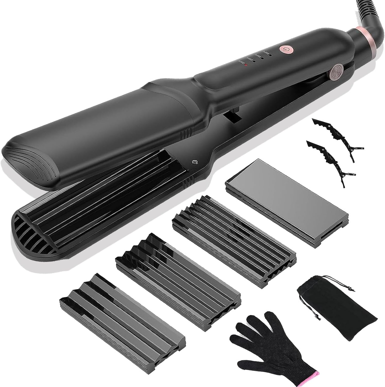 Home Centre 4-in-1 hair crimper set front view showing interchangeable tourmaline ceramic plates for professional styling
