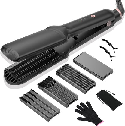 Home Centre 4-in-1 hair crimper set front view showing interchangeable tourmaline ceramic plates for professional styling