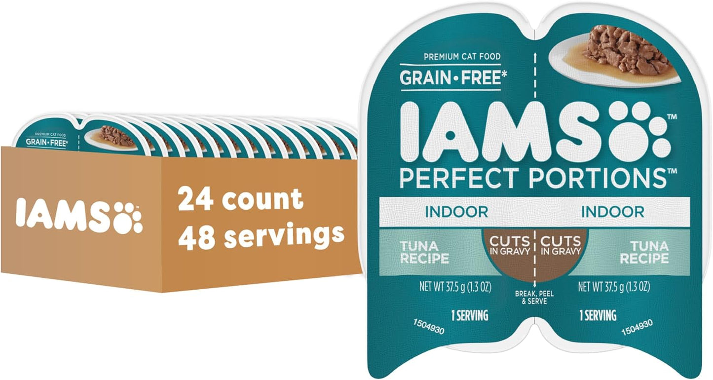 IAMS Perfect Portions Grain Free Wet Cat Food, Indoor Adult Cat Food Wet Cuts in Gravy, Variety Pack: Tuna & Salmon Recipe, 1.98 lb. (Pack of 1) Twin-Pack Trays - Image 14