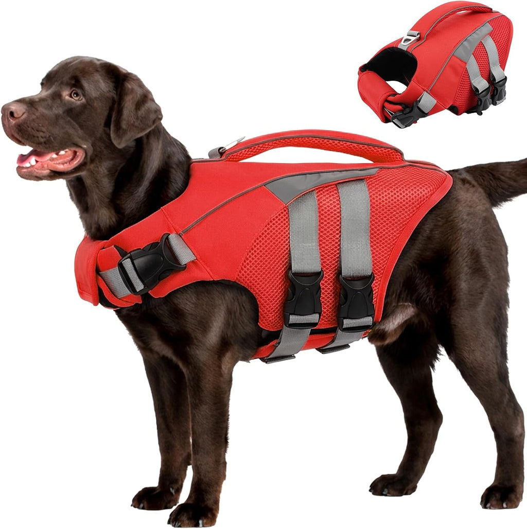 Durable pet life vest with reflective stripes and foam padding