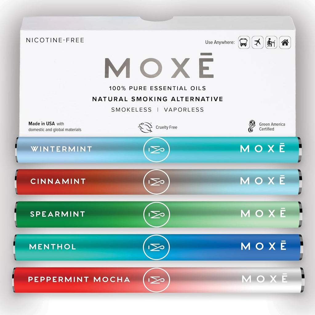 MOXE Natural Variety 5 Pack front view showing colorful aromatherapy inhalers for focus.