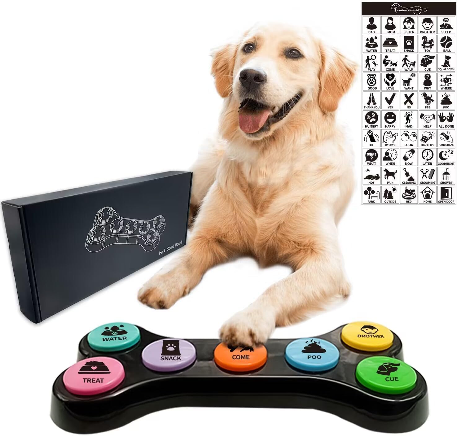 RIBOSY 7 in 1 dog talking button set front view on floor