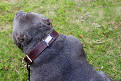 Side view displaying the flush fit profile of the nameplate against a harness strap.