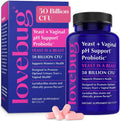 Lovebug Yeast and Vaginal pH Support 60 capsules front bottle view for women's wellness.