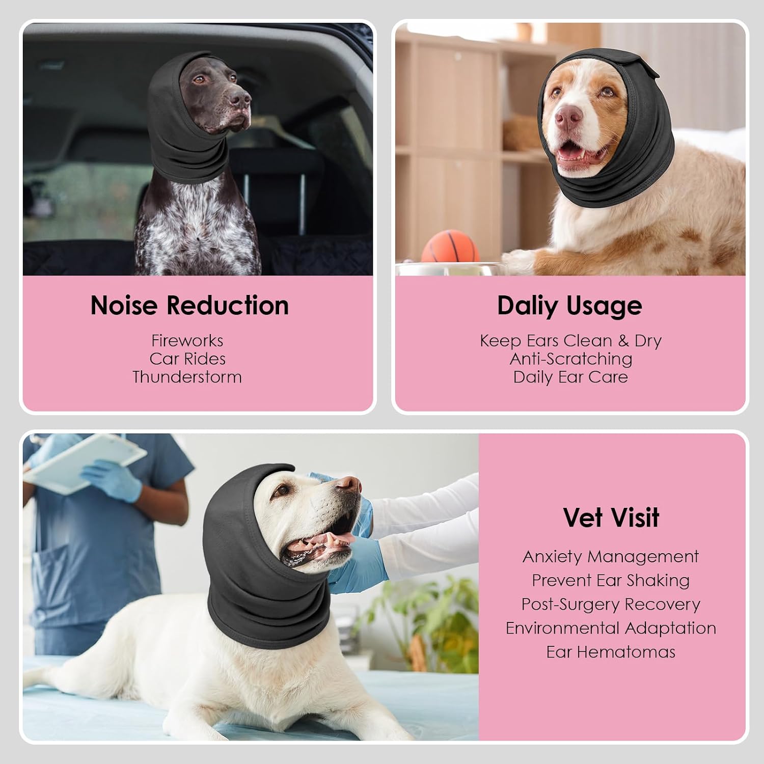 Close up of the secure hook and loop straps on the pet calming hood