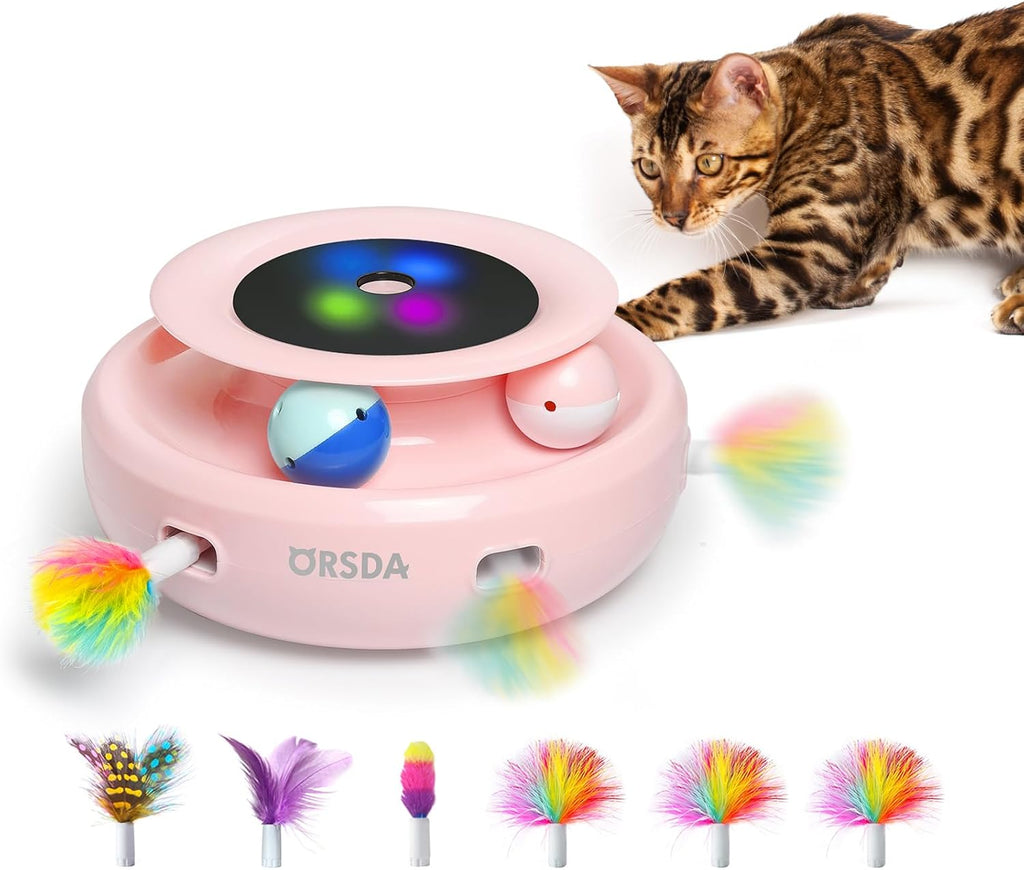 ORSDA 2in1 Interactive Toys for Indoor Cats, Timer Auto On/Off, Cat Toy Balls & Ambush Electronic Cat Mice Toy for Entertainment with 6pcs Feathers, Dual Power Supplies - Image 12