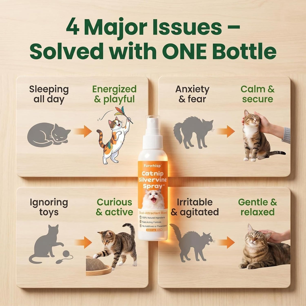 Fluffy cat playing with a plush toy refreshed by the natural silvervine attractant liquid.