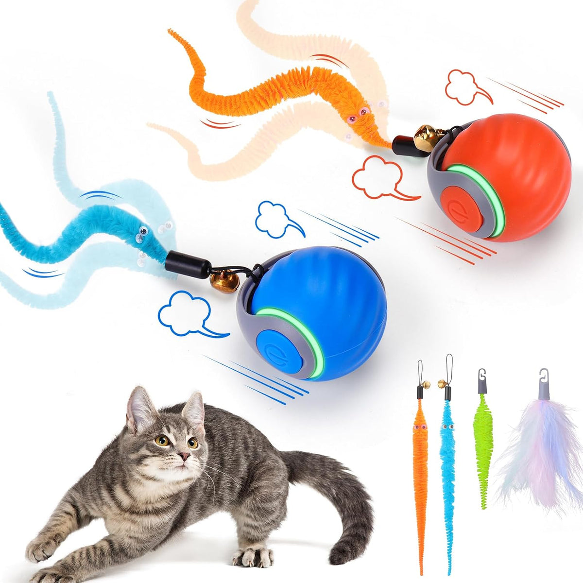 BABORUI Interactive Cat Toy Ball - Automatic Interactive Cat Toys for Indoor Cats with 3 Tails, 2 Speeds Rechargeable Cat Enrichment Toys for Small/Medium/Large Cats to Keep Them Busy(Blue) - Image 9